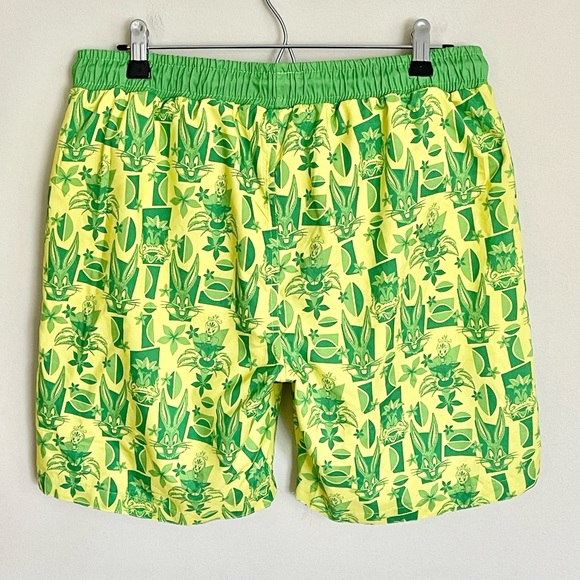 Looney Tunes Tiki Taz Bugs Daffy Graphic Yellow Green Swim Trunks Men’s Medium - Picture 11 of 12